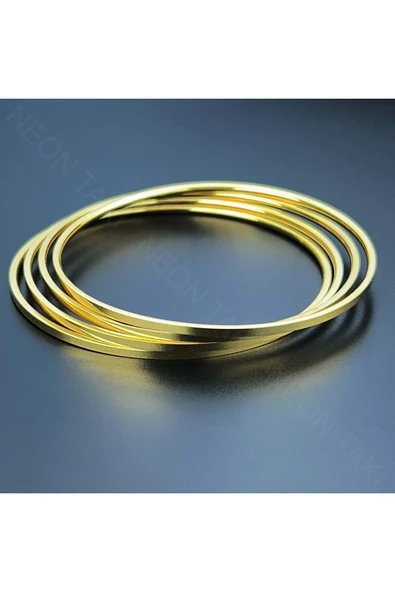4lü Kare Profil, Paslanmaz Charm Taşıyıcı Ajda Bilezik 134, Çap 65mm, Altın Renk - 3