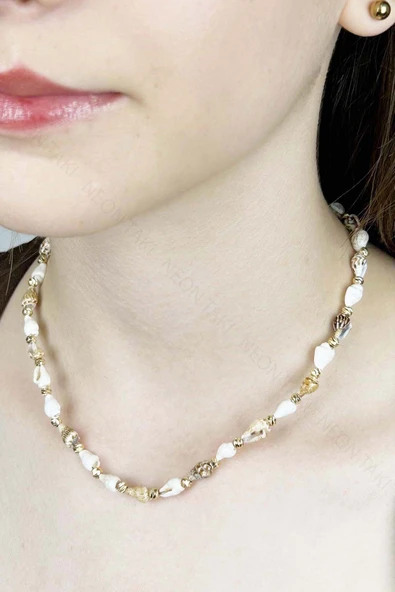 Deniz Kabuğu Kolye 425, Bej - Beyaz