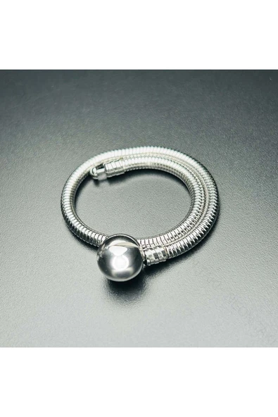 Charm Taşıyıcı, Paslanmaz Çelik, Pan Bileklik 141, Küre Klipsli, 17cm, Gümüş renk - 6