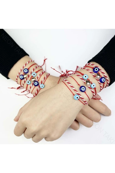 Marteniçka Bileklik, İp, İkili, Kararmayan Kalp, Boncuklar Lacivert, Kırmızı Renk, Model7 - Resim 4