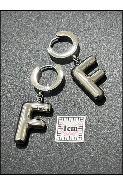 Harf Küpe, Kararmayan Paslanmaz Çelik, F Harf, Balon Formlu, Gümüş Renk, Model293 - Resim 5