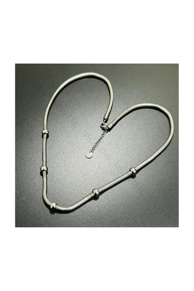 Kolye, Kararmayan Paslanmaz Çelik, Topçuklu, Gümüş Renk, Model244 - Resim 3