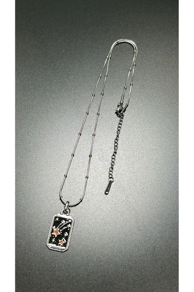 Kolye, Kararmayan Paslanmaz Çelik, Kayar Yıldız Detaylı, Gümüş Renk, Model307 - Resim 3