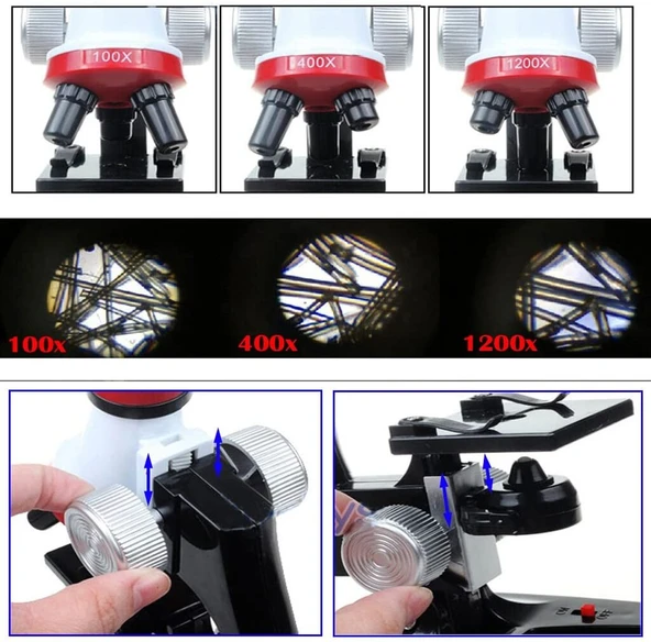 Eğitici Mikroskop Kiti Zoom Led Işıklı 100X 400X 1200X St1200X - Resim 2