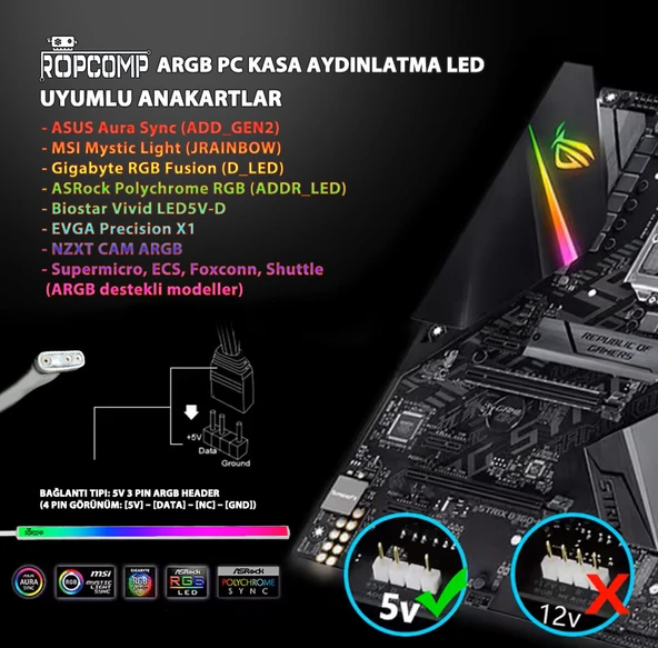 Ropcomp ARGB PC Kasa Aydınlatma LED - Resim 4
