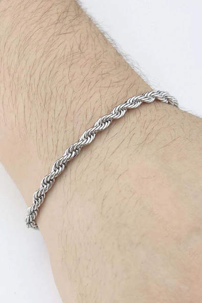 Bileklik Erkek, Kararmayan Paslanmaz Çelik, Burgu Model, Gümüş Renk, Model480 - Resim 2