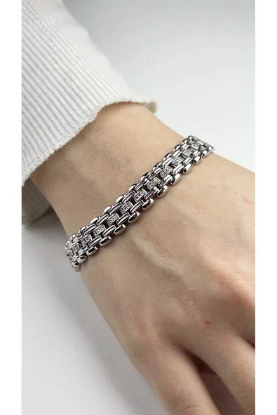 Zirkon Taş , Kordon Model, Platinyum Kaplama Xuping Bileklik 422, Gümüş Renk - 2