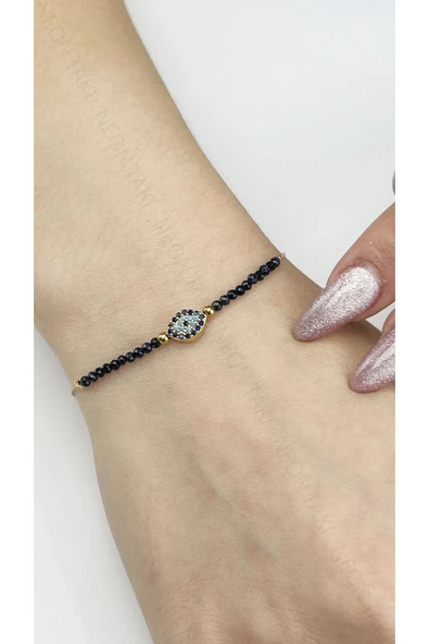 Bileklik, Zirkon Taşlı, Kararmayan Paslanmaz Çelik, Göz Detaylı, Altın Renk, Model489 ürün görseli 1