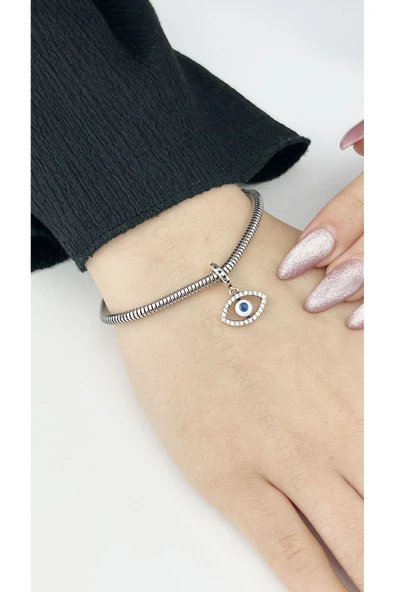 Charm, Kararmayan Çelik, Göz Detaylı (BİLEKLİK DAHİL DEĞİLDİR!!), Gümüş Renk, Model47 - Resim 2
