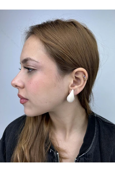 Bej Ve Kahve Mermer Görünümlü, Damla , Küpe 437 - 2