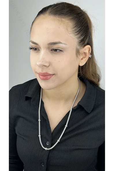 Kolye, Kararmayan Paslanmaz Çelik, Topçuklu, Gümüş Renk, Model244 ürün görseli 1