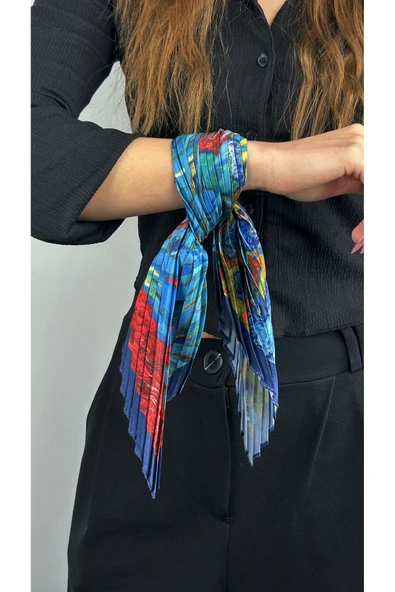 Çok Renkli, Piliseli (Katlamalı) Fular 30, 48cmx48cm - 2