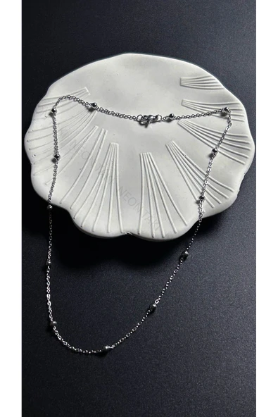 Kolye, Kararmayan Paslanmaz Çelik, Topçuk Zincirli, Gümüş Renk, Model353 - Resim 3