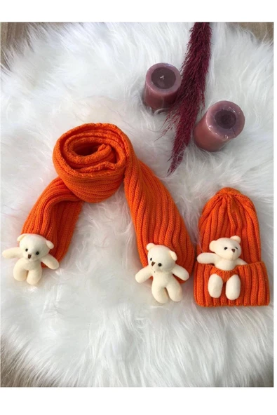 Kız Çocuk Ayıcıklı Atkı Bere Takımı 4/14 yaş