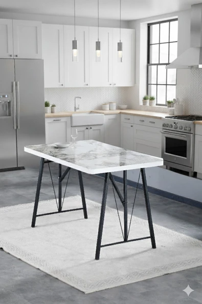 Elfin 70x110cm Sabit Efes, Yemek Masası, Yemek Masası Takımı, 2 Siyah Benchli - 4