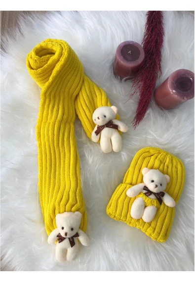 Kız Çocuk Ayıcıklı Atkı Bere Takımı 4/14 yaş