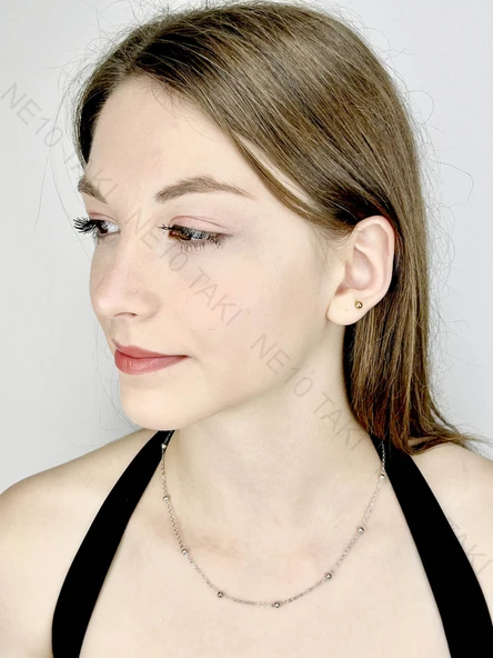 Kolye, Kararmayan Paslanmaz Çelik, Topçuk Zincirli, Gümüş Renk, Model353 ürün görseli 1