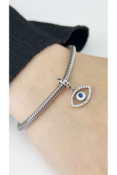 Charm, Kararmayan Çelik, Göz Detaylı (BİLEKLİK DAHİL DEĞİLDİR!!), Gümüş Renk, Model47 - Resim 3
