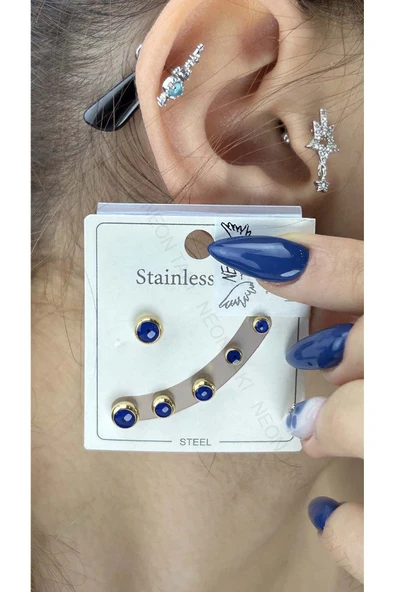 Küpe, Kararmayan Paslanmaz Çelik, Göz Detaylı, Altın Renk, Model541 ürün görseli 1