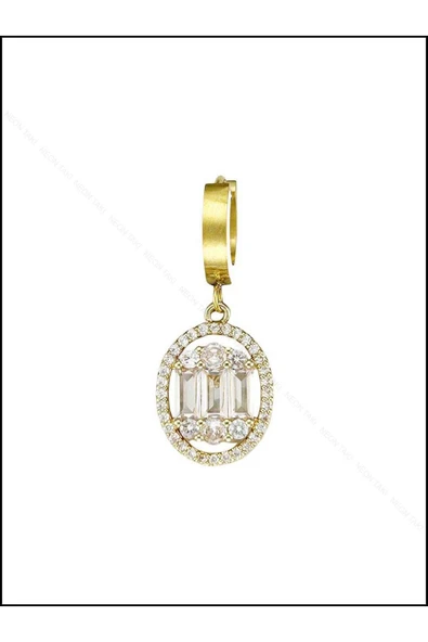 Küpe, Zirkon Taşlı, Kararmayan Paslanmaz Çelik, Baget Model, Altın Renk, Model57 - Resim 3