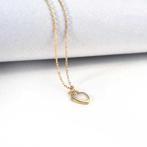 14 Ayar Mikron Altın Kaplama Renkli Mine Kalp Kolye – Turkuaz, Kırmızı, Opal -CNE00139 - Resim 3