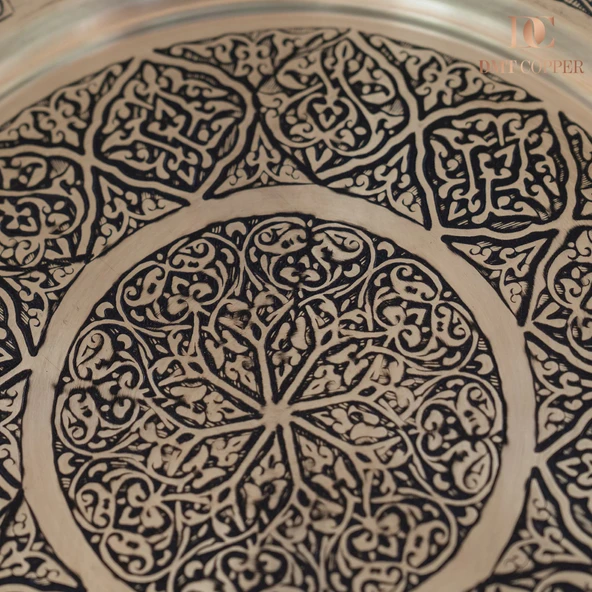 DMT Gaziantep Sarı Bakır 25 cm Osmanlı El İşi Sunum Gold tepsi Kına tepsisi 25 cm - Resim 3