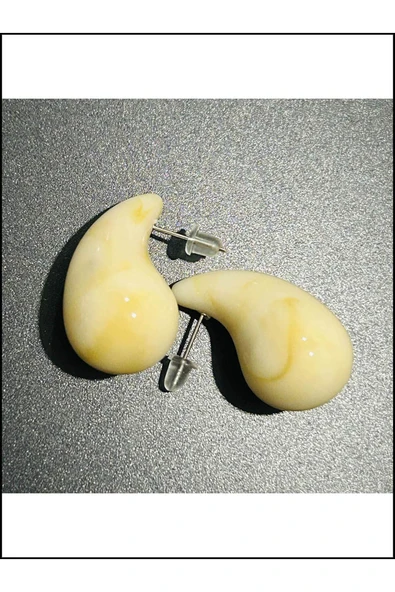 Bej Ve Kahve Mermer Görünümlü, Damla , Küpe 437 - 4