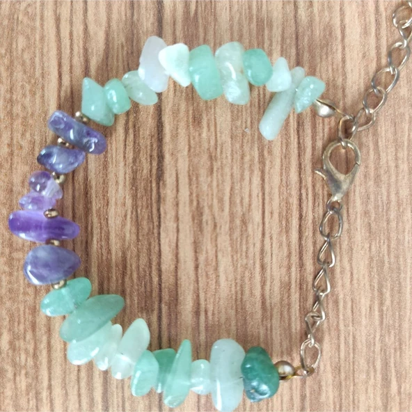 Aventurin & Ametist Doğal Taş Enerji Bilekliği - 5137 7 Çakra - Resim 3