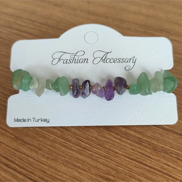 Aventurin & Ametist Doğal Taş Enerji Bilekliği - 5137 7 Çakra ürün görseli