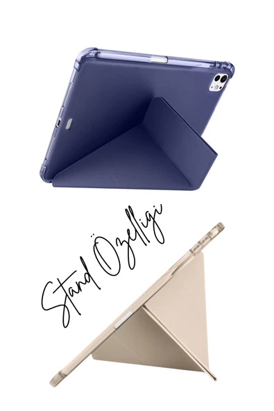 iPad Pro 11 2025 M5 Çip Uyumlu Tri Folding Kalem Bölmeli Akıllı Standlı Özellikli Kılıf - Resim 8