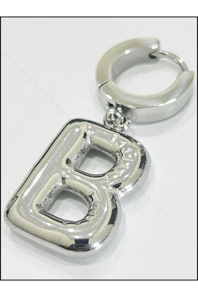 Harf Küpe, Kararmayan Paslanmaz Çelik, B Harf, Balon Formlu, Gümüş Renk, Model289 - Resim 3