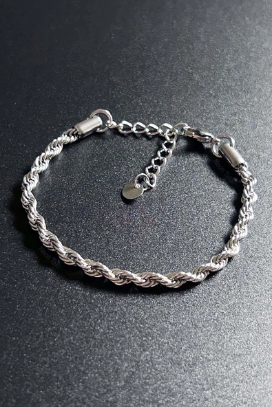 Bileklik Erkek, Kararmayan Paslanmaz Çelik, Burgu Model, Gümüş Renk, Model480 - Resim 3