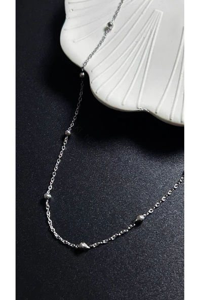 Kolye, Kararmayan Paslanmaz Çelik, Topçuk Zincirli, Gümüş Renk, Model353 - Resim 2