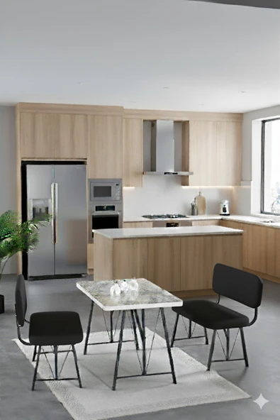 Elfin 70x110cm Sabit Efes, Yemek Masası, Yemek Masası Takımı, 2 Siyah Benchli