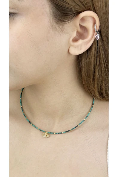 Kolye, Kararmayan Paslanmaz Çelik, Göz Detaylı, Renkli Boncuklu, Çok Renkli, Model396 - Resim 2