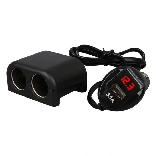 Olesson 1641 12-24v Tek Usb Girişli 120w 80cm Kablolu Dijital Voltaj Ekranlı 2'li Araç Çakmak Çoklayıcı - 3