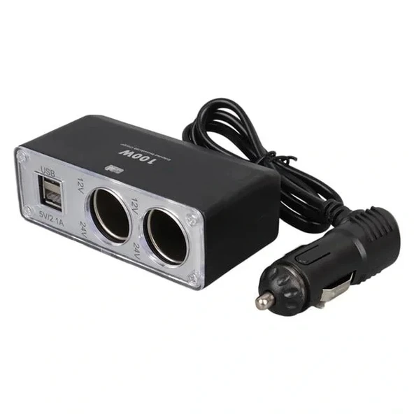 Olesson 1647 12-24v Çift Usb Girişli 100w 70cm Kablolu 2'li Araç Çakmak Çoklayıcı - Resim 3