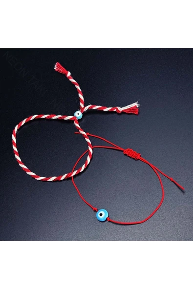 Marteniçka Bileklik, İp, İkili, Boncuklar Turkuaz Renk, Kırmızı Renk, Model5 - Resim 6