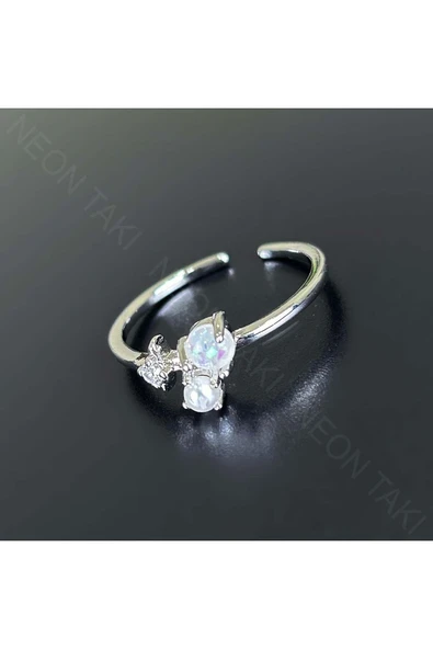 Yüzük, Zirkon Taşlı, Kararmayan Paslanmaz, Mineli İnci, Ölçü Ayarlanabilir, Gümüş Renk, Model132 - Resim 2