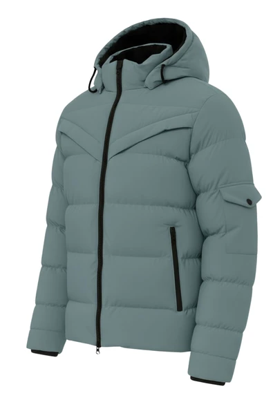 Erkek Su Yeşili Erkek Outdoor Su Geçirmez Kapüşonlu Kışlık Kaban – Rüzgar ve Yağmura Dayanıklı  Mont&Kaban - 2