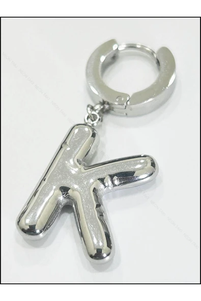 Harf Küpe, Kararmayan Paslanmaz Çelik, K Harf, Balon Formlu, Gümüş Renk, Model296 - Resim 3