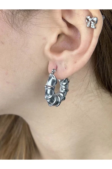 Küpe, Kararmayan Paslanmaz Çelik, Halka Model, Gümüş Renk, Model394 ürün görseli 1