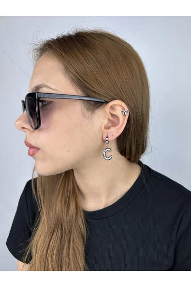 Harf Küpe, Kararmayan Paslanmaz Çelik, C Harf, Balon Formlu, Gümüş Renk, Model290 - Resim 2