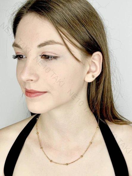 Kolye, Kararmayan Paslanmaz Çelik, Topçuk Zincirli, Altın Renk, Model352 ürün görseli 1