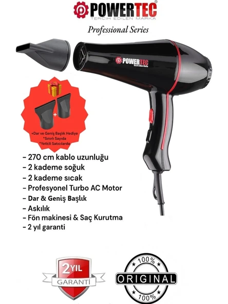 TR-601 Powertec Turbo Professional Fön Makinesi Saç Kurutma 2500w - Resim 3