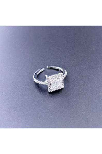 Yüzük, Zirkon Taşlı, Kararmayan Paslanmaz, Baget Model, Ölçü Ayarlanabilir, Gümüş Renk, Model153 - Resim 4