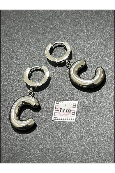 Harf Küpe, Kararmayan Paslanmaz Çelik, C Harf, Balon Formlu, Gümüş Renk, Model290 - Resim 7