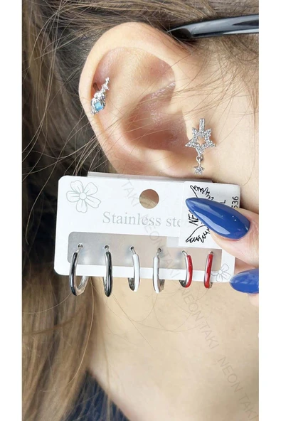 Küpe, Kararmayan Paslanmaz Çelik, Çoklu, Halka Model, Çok Renkli, Model536 ürün görseli 1