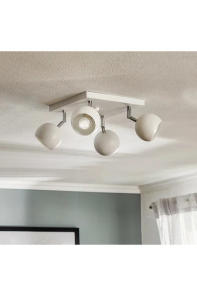 GU10 Beyaz Kare Dörtlü Led Krom Mafsallı Hareketli Başlık Led Spot Avize ürün görseli