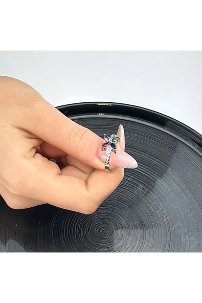 Yüzük, Zirkon Taşlı, Kararmayan Çelik, Çiçek Detaylı, Ölçü Ayarlanabilir, Gümüş Renk, Model93 - Resim 2
